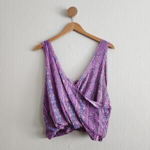 NEW Free People Twisted Wrap Tank Top Summer Bloom Floral Print Linen XS